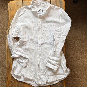 Hiho Women's White Linen Button-Up Shirt size M